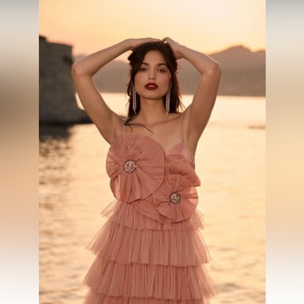 🩷Anthropologie Kavita Bhartia Rosette Tiered Gown🩷 - Picture 2 of 6
